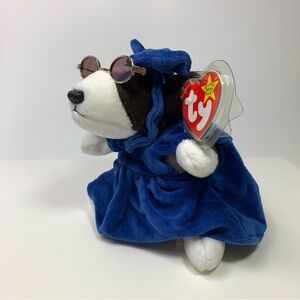 Ty Beanie Baby “Bruno”  BULL TERRIER DOG in Blue Dress + Sunglasses 😎 VTG/NWT